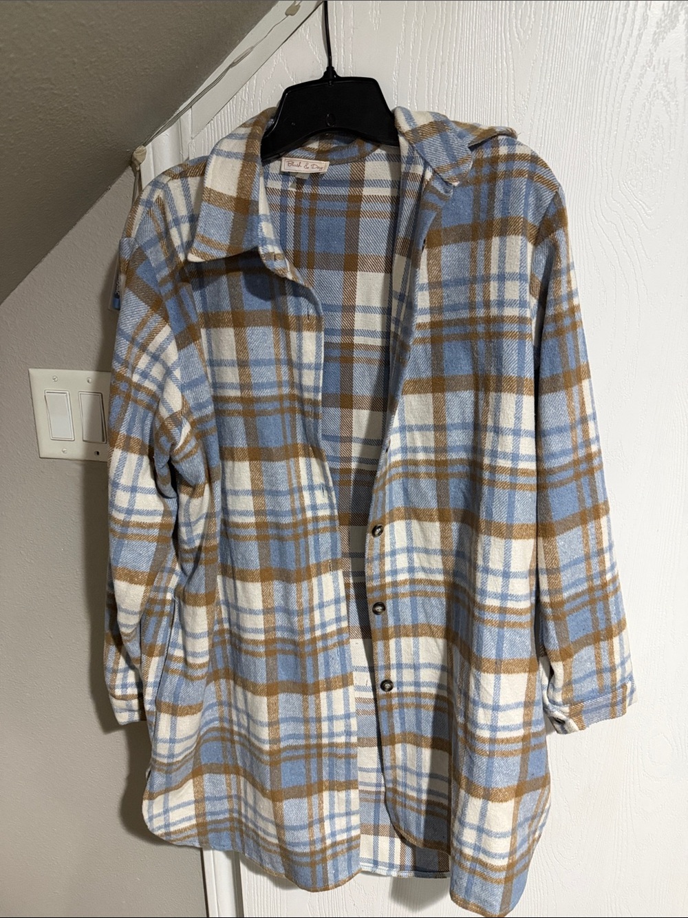 Plaid Teddy Shacket in Blue, White & Brown - Women's Cozy Jacket